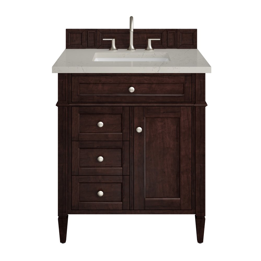 James Martin - Brittany 30" Single Vanity, Burnished Mahogany, w/ 3 CM Siberian Silestone Top - 650-V30-BNM-3SFR view 1