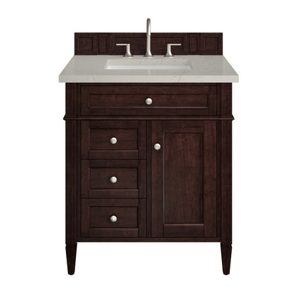 James Martin - Brittany 30" Single Vanity, Burnished Mahogany, w/ 3 CM Siberian Silestone Top - 650-V30-BNM-3SFR view 1