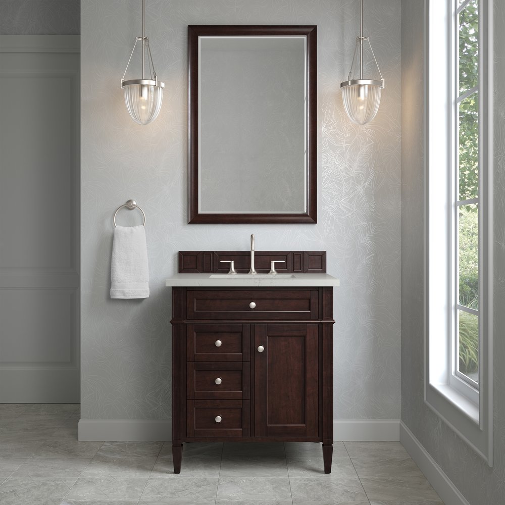 James Martin - Brittany 30" Single Vanity, Burnished Mahogany, w/ 3 CM Siberian Silestone Top - 650-V30-BNM-3SFR view 2