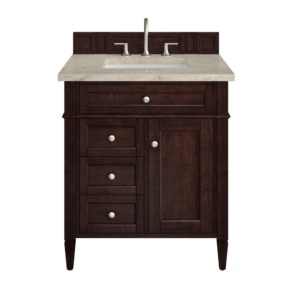 James Martin - Brittany 30" Single Vanity, Burnished Mahogany, w/ 3 CM Tajnar Eclos Top - 650-V30-BNM-3TJR view 1