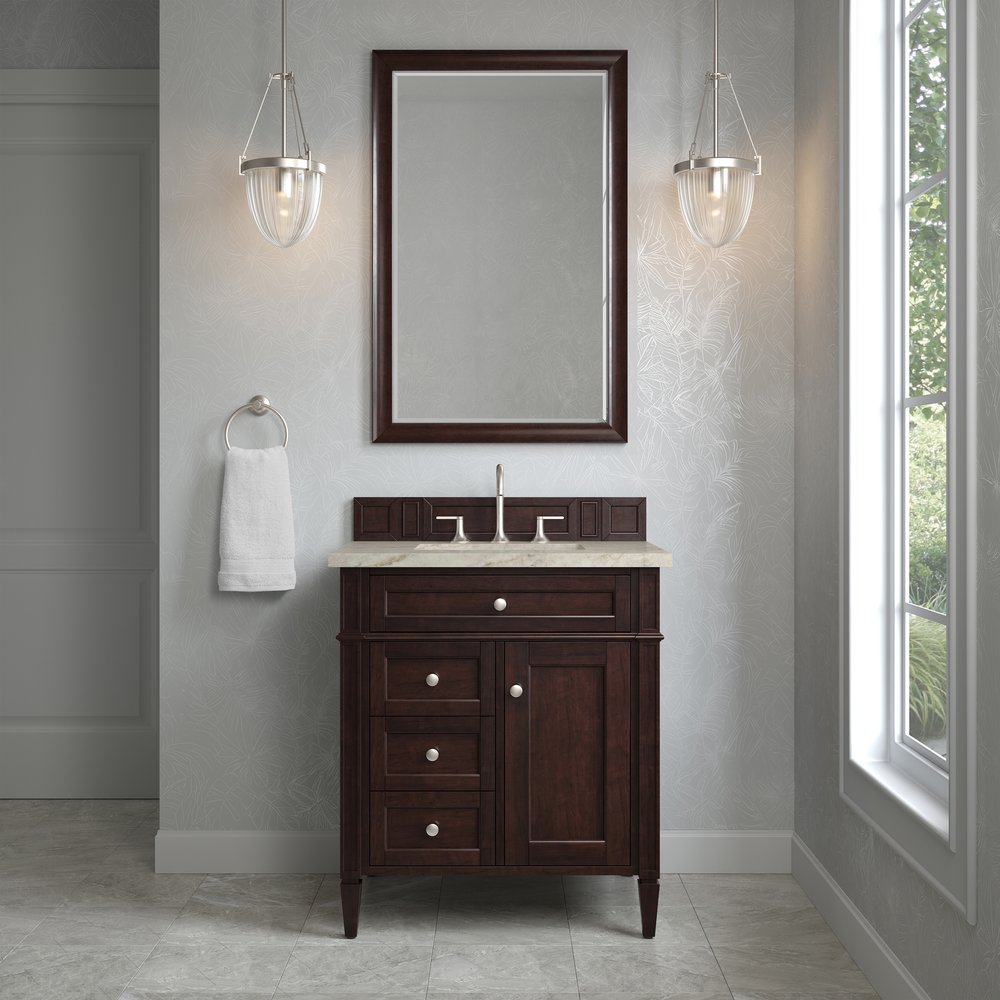 James Martin - Brittany 30" Single Vanity, Burnished Mahogany, w/ 3 CM Tajnar Eclos Top - 650-V30-BNM-3TJR view 2