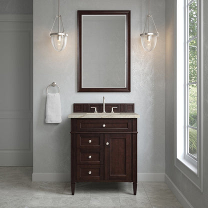 James Martin - Brittany 30" Single Vanity, Burnished Mahogany, w/ 3 CM Tajnar Eclos Top - 650-V30-BNM-3TJR view 2