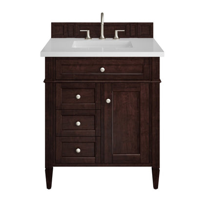James Martin - Brittany 30" Single Vanity, Burnished Mahogany, w/ 3 CM White Zeus Silestone Top - 650-V30-BNM-3WZ view 1