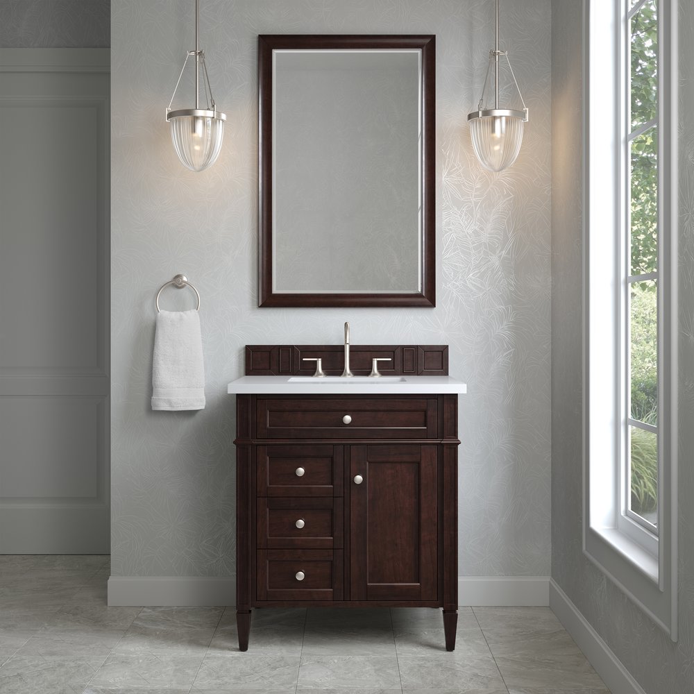 James Martin - Brittany 30" Single Vanity, Burnished Mahogany, w/ 3 CM White Zeus Silestone Top - 650-V30-BNM-3WZ view 2