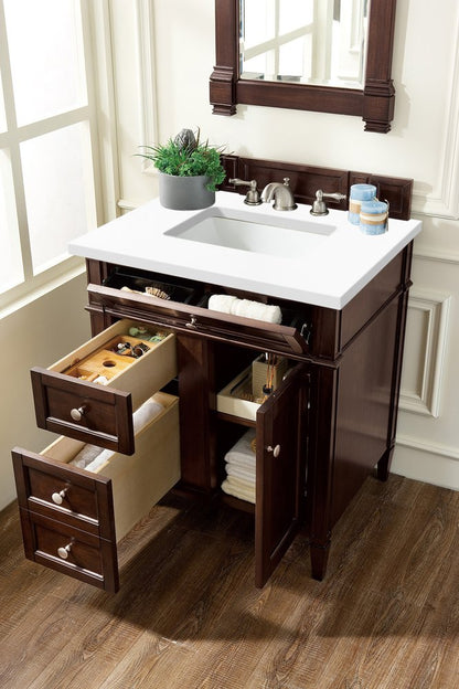 James Martin - Brittany 30" Single Vanity, Burnished Mahogany, w/ 3 CM White Zeus Silestone Top - 650-V30-BNM-3WZ view 4