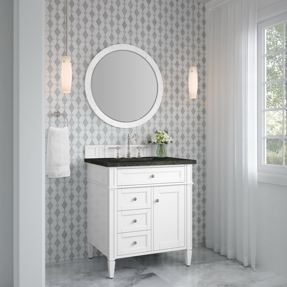 James Martin - Brittany 30" Single Vanity in Bright White, w/ 3 CM Phantome Eclos Top - 655-V30-BW-3PHT view 4