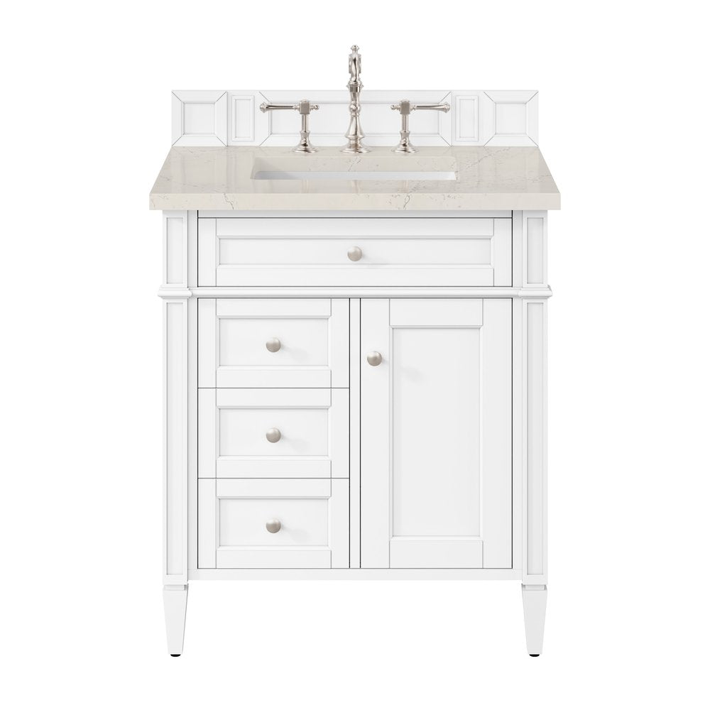 James Martin - Brittany 30" Single Vanity in Bright White, w/ 3 CM Siberian Silestone Top - 655-V30-BW-3SFR view 1