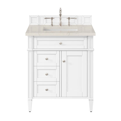 James Martin - Brittany 30" Single Vanity in Bright White, w/ 3 CM Siberian Silestone Top - 655-V30-BW-3SFR view 1
