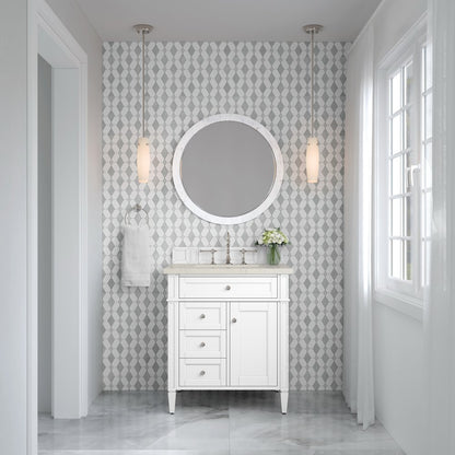 James Martin - Brittany 30" Single Vanity in Bright White, w/ 3 CM Siberian Silestone Top - 655-V30-BW-3SFR view 3