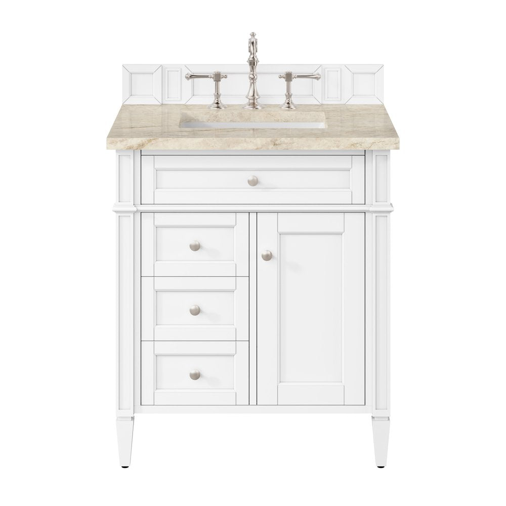 James Martin - Brittany 30" Single Vanity in Bright White, w/ 3 CM Tajnar Eclos Top - 655-V30-BW-3TJR view 1