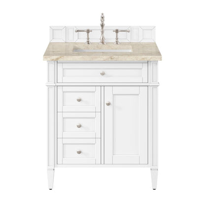 James Martin - Brittany 30" Single Vanity in Bright White, w/ 3 CM Tajnar Eclos Top - 655-V30-BW-3TJR view 1