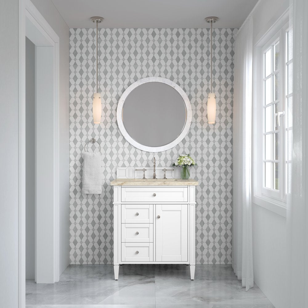 James Martin - Brittany 30" Single Vanity in Bright White, w/ 3 CM Tajnar Eclos Top - 655-V30-BW-3TJR view 3