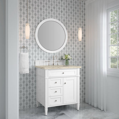James Martin - Brittany 30" Single Vanity in Bright White, w/ 3 CM Tajnar Eclos Top - 655-V30-BW-3TJR view 4