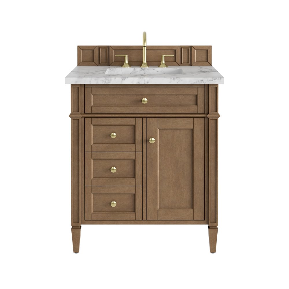 James Martin - Brittany 30" Single Vanity, Pecan w/ 3 CM Carrara Marble Top - 655-V30-PCN-3CAR view 1