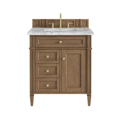 James Martin - Brittany 30" Single Vanity, Pecan w/ 3 CM Carrara Marble Top - 655-V30-PCN-3CAR view 1