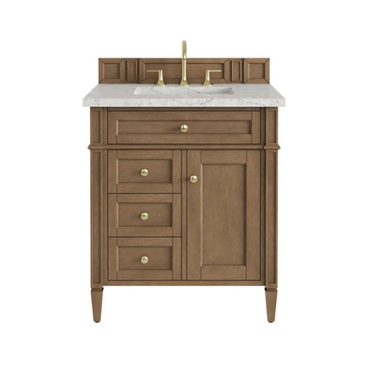 James Martin - Brittany 30" Single Vanity, Pecan w/ 3 CM Eternal Jasmine Pearl Silestone Top - 655-V30-PCN-3EJP view 1