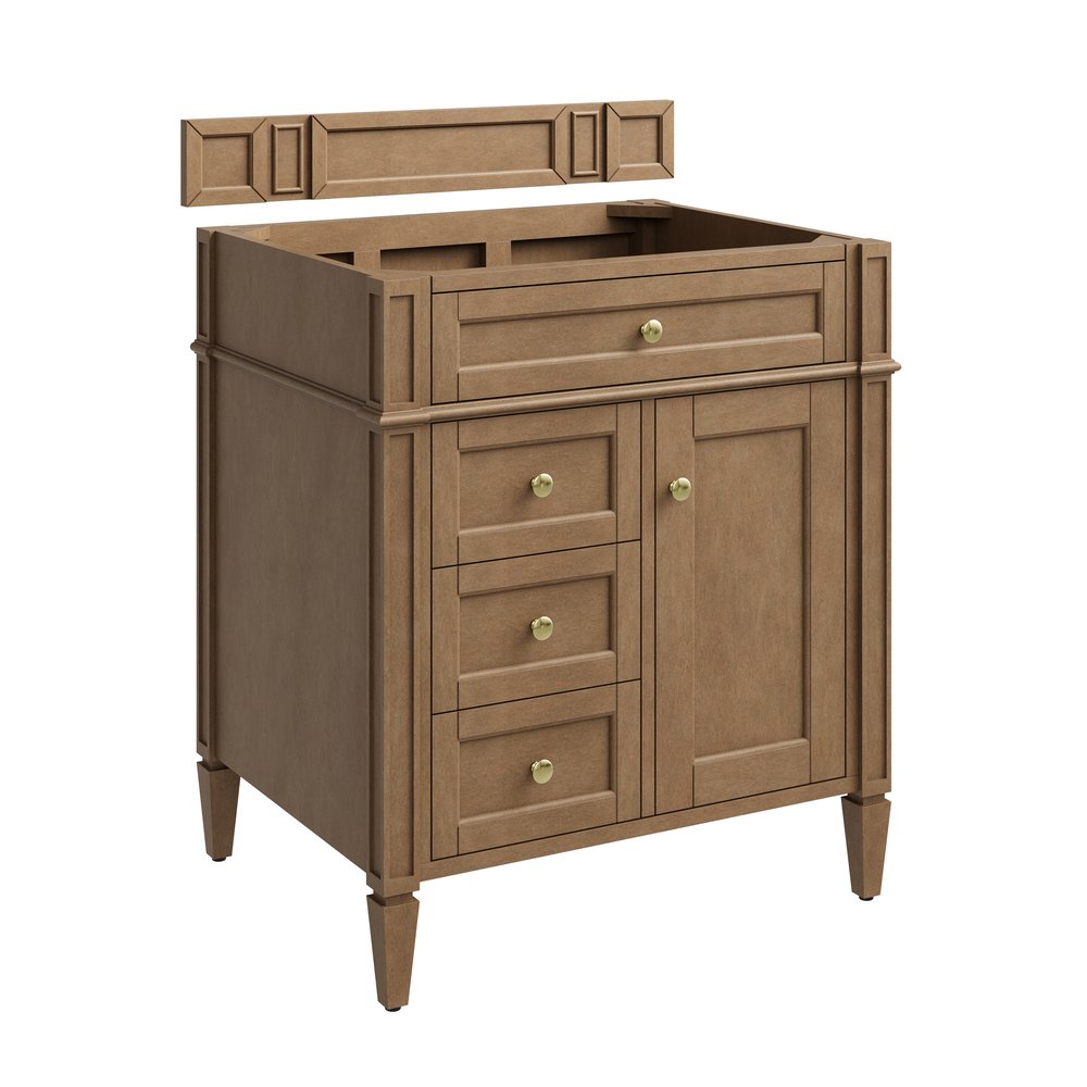 James Martin - Brittany 30" Single Vanity, Pecan w/ 3 CM Eternal Jasmine Pearl Silestone Top - 655-V30-PCN-3EJP view 2