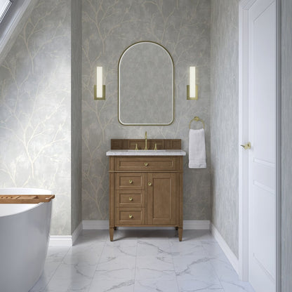 James Martin - Brittany 30" Single Vanity, Pecan w/ 3 CM Eternal Jasmine Pearl Silestone Top - 655-V30-PCN-3EJP view 3