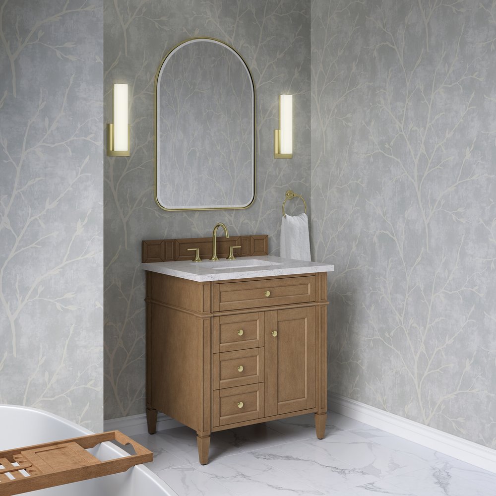 James Martin - Brittany 30" Single Vanity, Pecan w/ 3 CM Eternal Jasmine Pearl Silestone Top - 655-V30-PCN-3EJP view 4