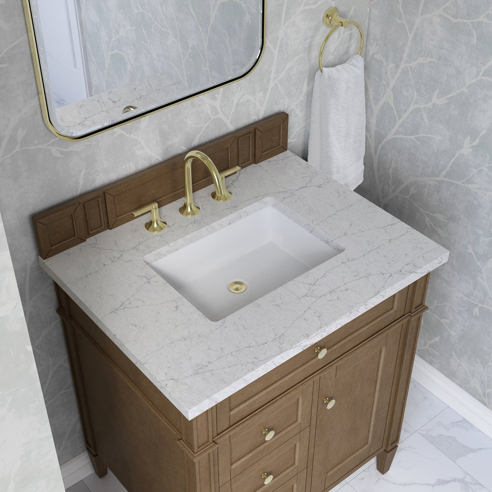 James Martin - Brittany 30" Single Vanity, Pecan w/ 3 CM Eternal Jasmine Pearl Silestone Top - 655-V30-PCN-3EJP view 8