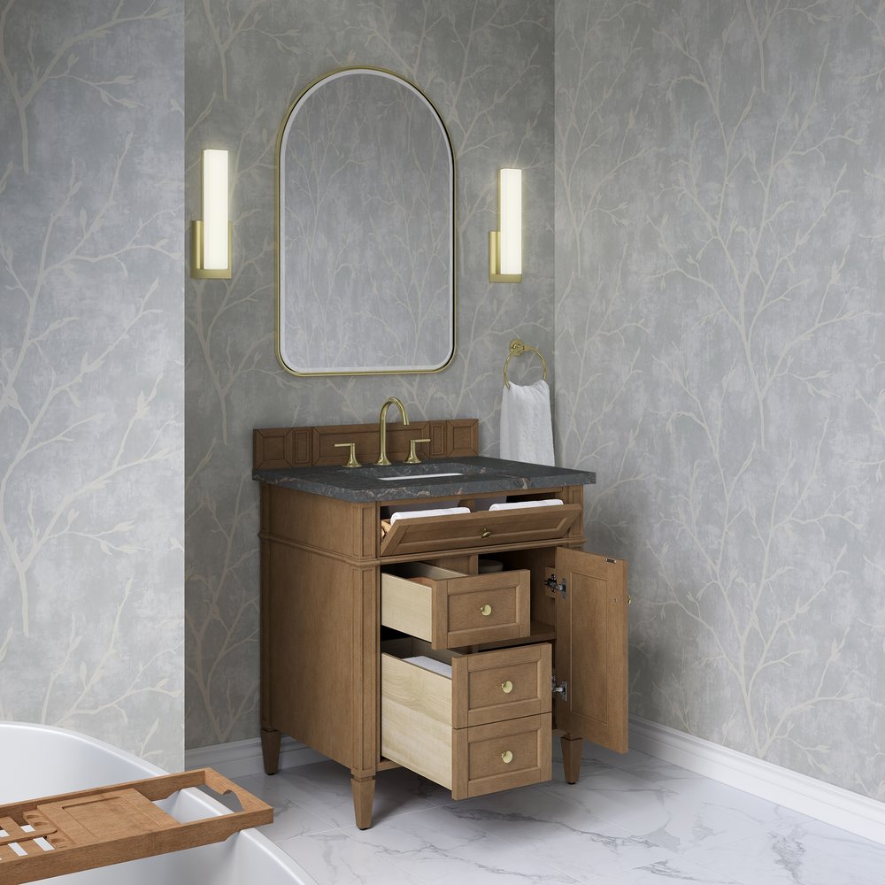 James Martin - Brittany 30" Single Vanity, Pecan w/ 3 CM Parisien Bleu Silestone Top - 655-V30-PCN-3PBL view 5