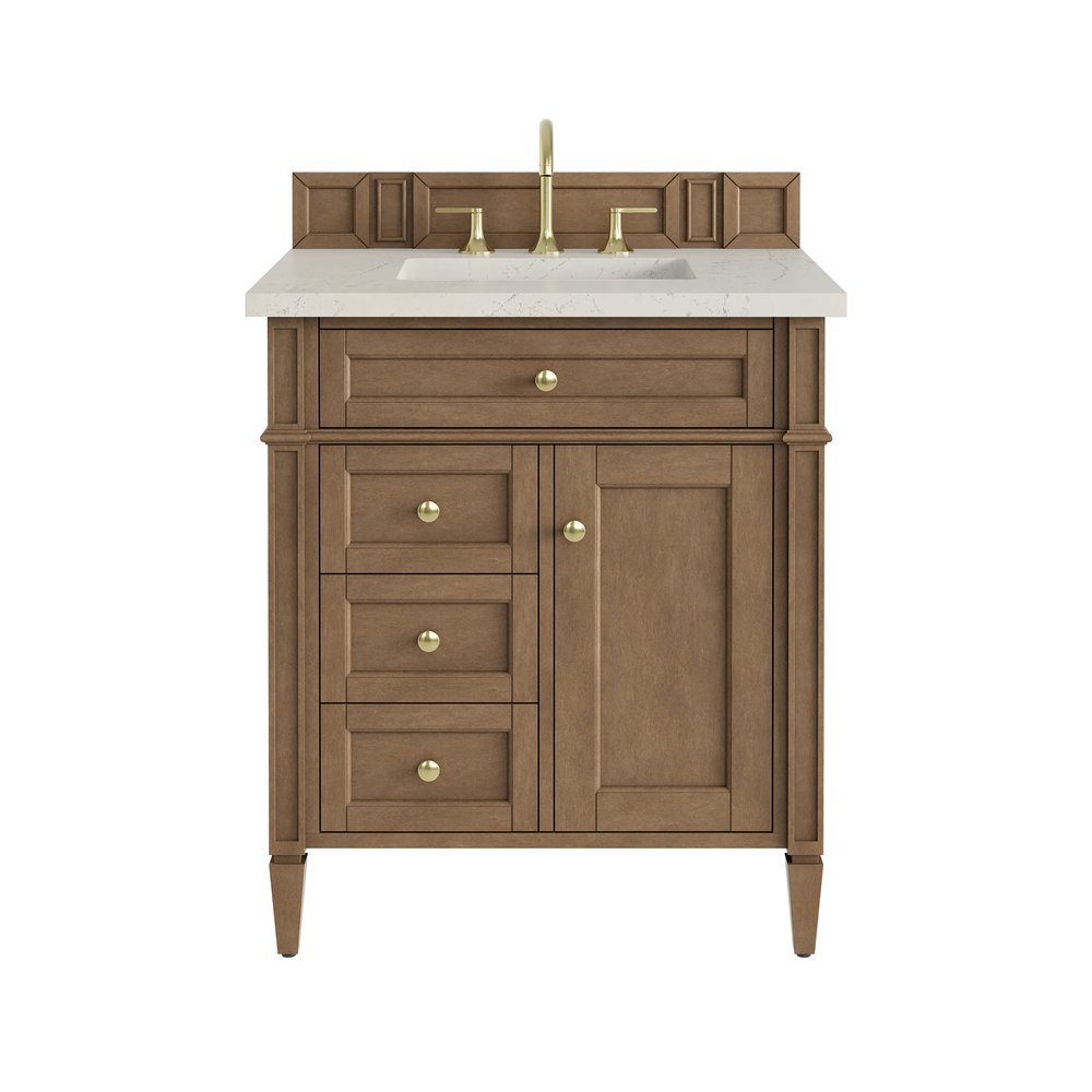 James Martin - Brittany 30" Single Vanity, Pecan w/ 3 CM Siberian Silestone Top - 655-V30-PCN-3SFR view 1
