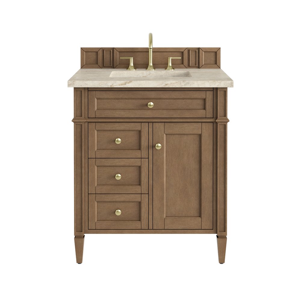 James Martin - Brittany 30" Single Vanity, Pecan w/ 3 CM Tajnar Eclos Top - 655-V30-PCN-3TJR view 1