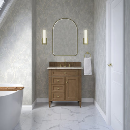 James Martin - Brittany 30" Single Vanity, Pecan w/ 3 CM Tajnar Eclos Top - 655-V30-PCN-3TJR view 3