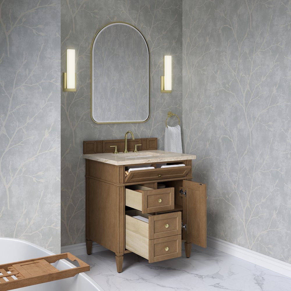 James Martin - Brittany 30" Single Vanity, Pecan w/ 3 CM Tajnar Eclos Top - 655-V30-PCN-3TJR view 5