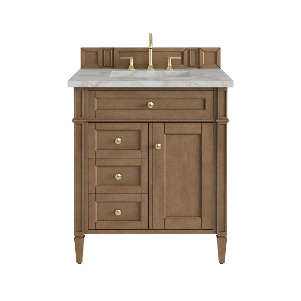 James Martin - Brittany 30" Single Vanity, Pecan w/ 3 CM Victorian Silver Silestone Top - 655-V30-PCN-3VSL view 1