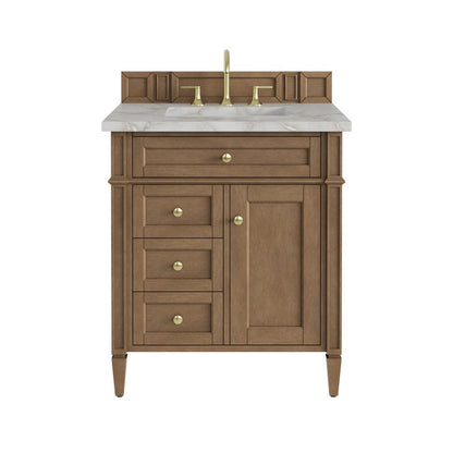James Martin - Brittany 30" Single Vanity, Pecan w/ 3 CM Victorian Silver Silestone Top - 655-V30-PCN-3VSL view 1