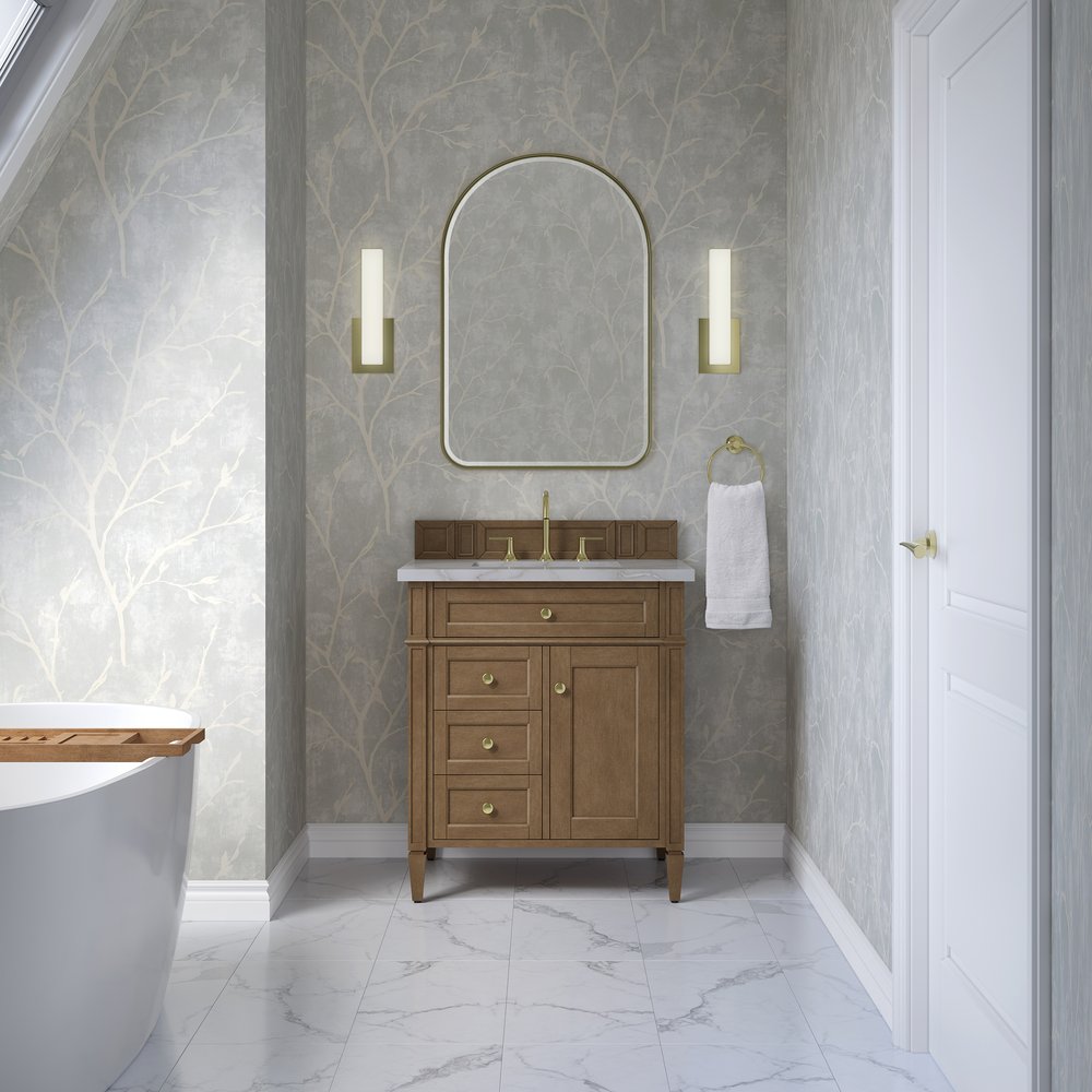 James Martin - Brittany 30" Single Vanity, Pecan w/ 3 CM Victorian Silver Silestone Top - 655-V30-PCN-3VSL view 3
