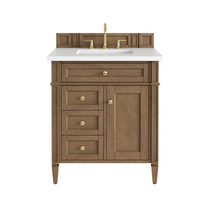 James Martin - Brittany 30" Single Vanity, Pecan w/ 3 CM White Zeus Silestone Top - 655-V30-PCN-3WZ view 1