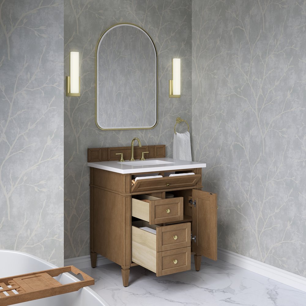James Martin - Brittany 30" Single Vanity, Pecan w/ 3 CM White Zeus Silestone Top - 655-V30-PCN-3WZ view 5
