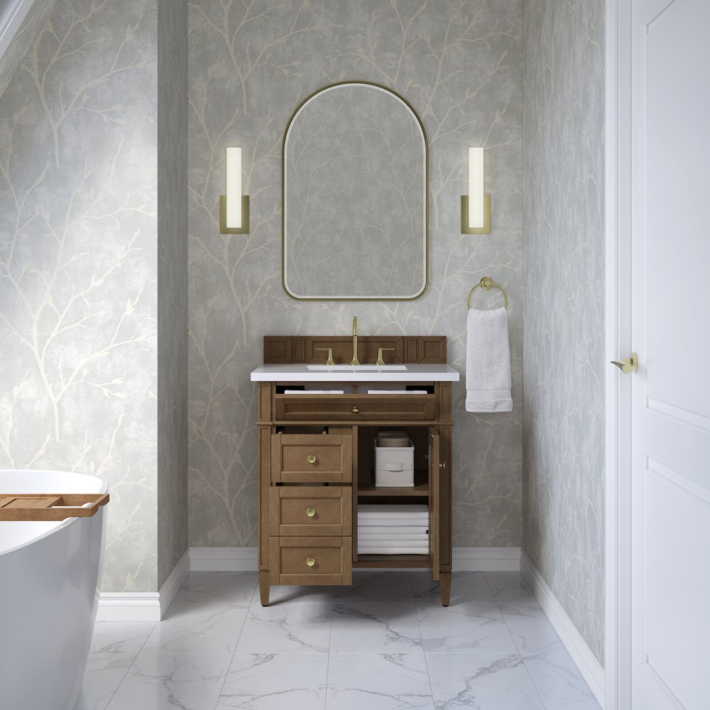 James Martin - Brittany 30" Single Vanity, Pecan w/ 3 CM White Zeus Silestone Top - 655-V30-PCN-3WZ view 6