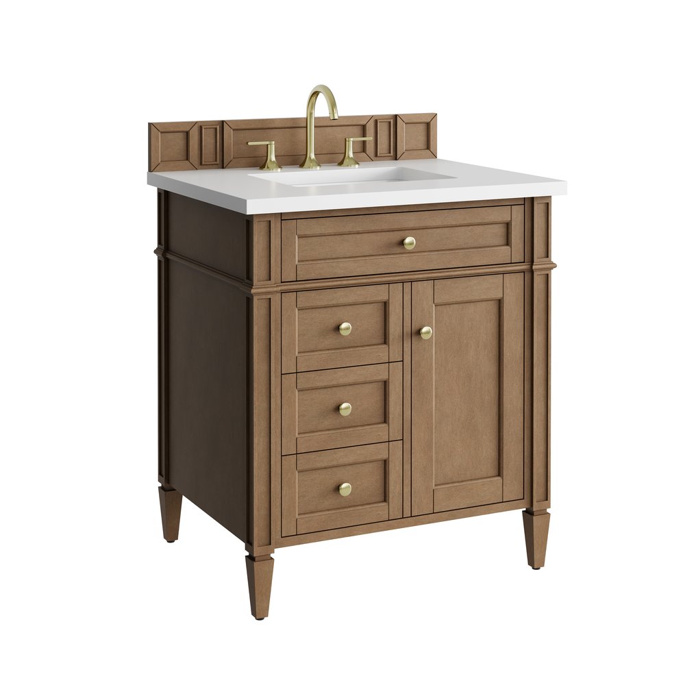 James Martin - Brittany 30" Single Vanity, Pecan w/ 3 CM White Zeus Silestone Top - 655-V30-PCN-3WZ view 13