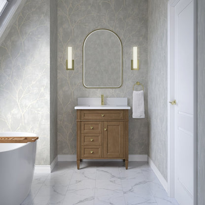 James Martin - Brittany 30" Single Vanity, Pecan w/ Single Hole 3 CM White Zeus Silestone Top and Matching Backsplash - 655-V30-PCN-1WZ view 3