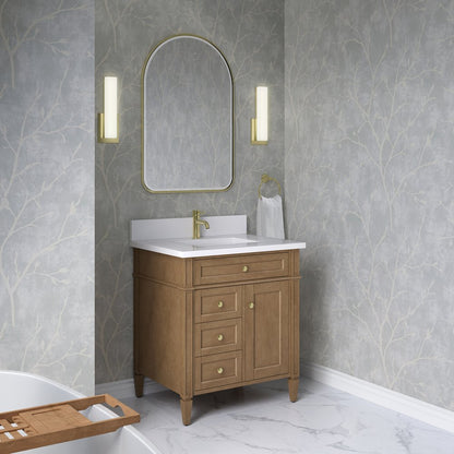 James Martin - Brittany 30" Single Vanity, Pecan w/ Single Hole 3 CM White Zeus Silestone Top and Matching Backsplash - 655-V30-PCN-1WZ view 4