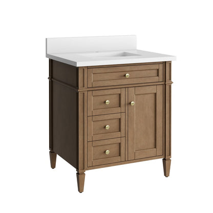 James Martin - Brittany 30" Single Vanity, Pecan w/ Single Hole 3 CM White Zeus Silestone Top and Matching Backsplash - 655-V30-PCN-1WZ view 10