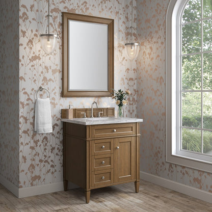 James Martin - Brittany 30" Single Vanity, Saddle Brown w/ 3 CM Carrara Marble Top - 650-V30-SBR-3CAR view 3