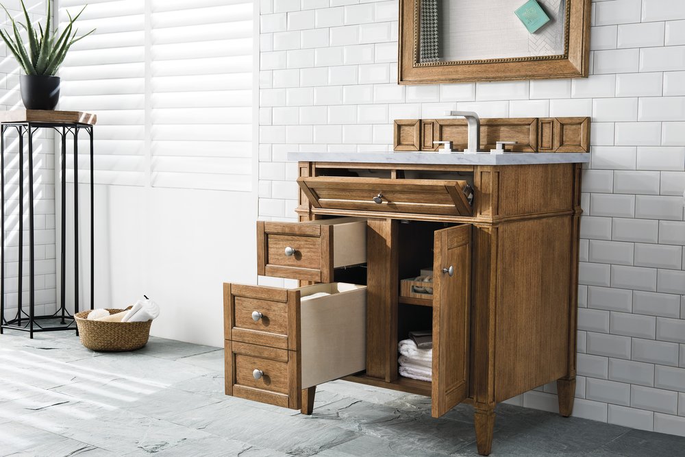 James Martin - Brittany 30" Single Vanity, Saddle Brown w/ 3 CM Carrara Marble Top - 650-V30-SBR-3CAR view 4