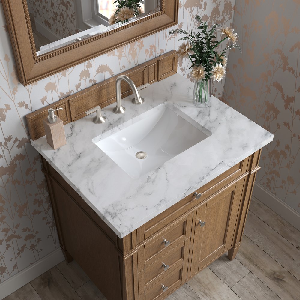 James Martin - Brittany 30" Single Vanity, Saddle Brown w/ 3 CM Carrara Marble Top - 650-V30-SBR-3CAR view 6