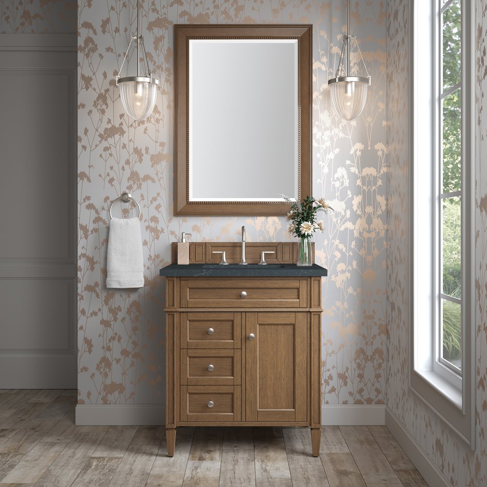 James Martin - Brittany 30" Single Vanity, Saddle Brown, w/ 3 CM Charcoal Soapstone Silestone Top - 650-V30-SBR-3CSP view 2