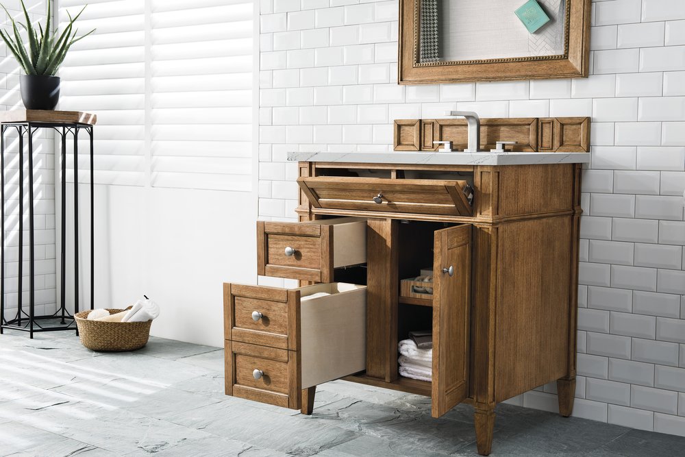 James Martin - Brittany 30" Single Vanity, Saddle Brown, w/ 3 CM Ethereal Noctis Silestone Top - 650-V30-SBR-3ENC view 4