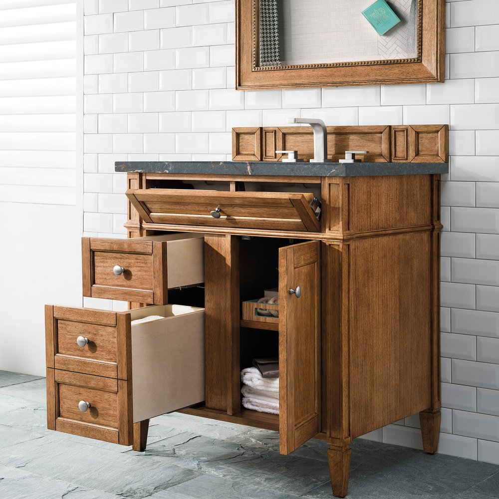 James Martin - Brittany 30" Single Vanity, Saddle Brown, w/ 3 CM Parisien Bleu Silestone Top - 650-V30-SBR-3PBL view 4