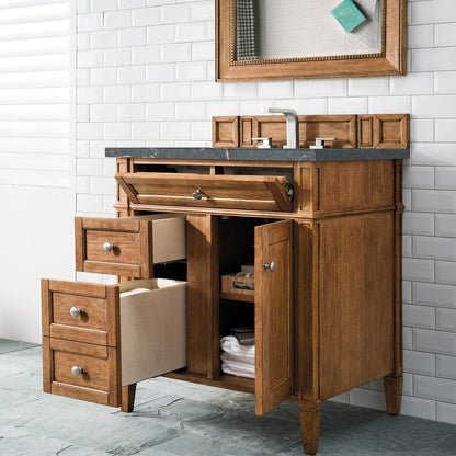 James Martin - Brittany 30" Single Vanity, Saddle Brown, w/ 3 CM Parisien Bleu Silestone Top - 650-V30-SBR-3PBL view 4