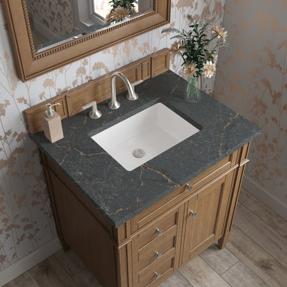 James Martin - Brittany 30" Single Vanity, Saddle Brown, w/ 3 CM Parisien Bleu Silestone Top - 650-V30-SBR-3PBL view 6