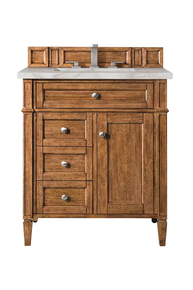 James Martin - Brittany 30" Single Vanity, Saddle Brown, w/ 3 CM Victorian Silver Silestone Top - 650-V30-SBR-3VSL view 1