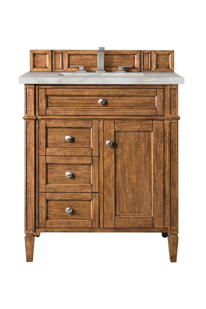 James Martin - Brittany 30" Single Vanity, Saddle Brown, w/ 3 CM Victorian Silver Silestone Top - 650-V30-SBR-3VSL view 1
