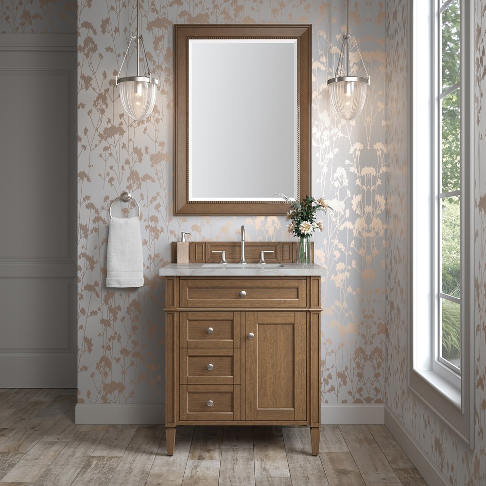 James Martin - Brittany 30" Single Vanity, Saddle Brown, w/ 3 CM Victorian Silver Silestone Top - 650-V30-SBR-3VSL view 2
